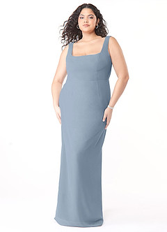 Azazie Flori Bridesmaid Dresses Dusty Blue Sheath Square Neckline Chiffon Dress image9