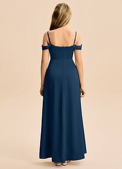 Azazie Lettie Junior A-Linie Schulterfrei Stretch-Satin Kleid Dunkelmarine image3