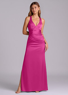 Azazie Amelie Bridesmaid Dresses Fuchsia A-Line Pleated Stretch Satin Dress image4