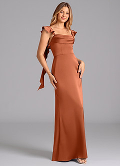 Azazie Adi Bridesmaid Dresses Cedar Rose A-Line Pleated Stretch Satin Dress image3