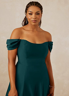 Christian Siriano Bridal for Azazie 1002 Bridesmaid Dresses Pine A-Line Off the Shoulder Stretch Satin Convertible Dress image13