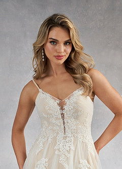 Azazie Avarie Vestidos de novia Vestido de Blanco Diamante Champán de Tul de Corte en A con Lentejuela image5