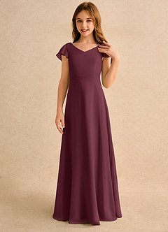 Azazie Nari Girls Formal Flower Girl Dresses Cabernet A-Line with Sleeves Chiffon Dress image5