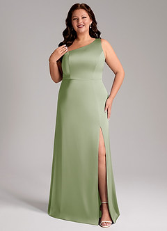 Azazie Phaedra Bridesmaid Dresses Dusty Sage A-Line One Shoulder Stretch Satin Dress image8