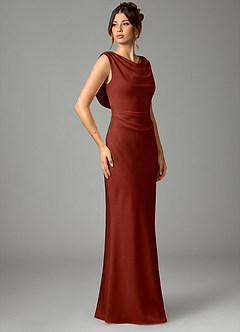 Azazie Kieryn Robes de demoiselle d'honneur Robe Sirène en Satin extensible Plissée Terracotta image3