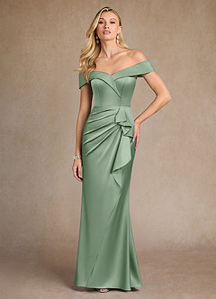 Azazie Laredo Mother of the Bride Dresses Matcha Mermaid Off the Shoulder Stretch Satin Dress image3