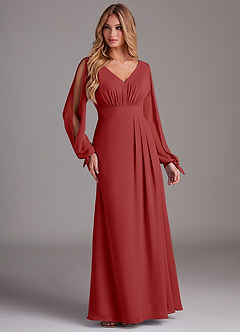 Azazie Matilda Bridesmaid Dresses Rust A-Line Long Sleeve Chiffon Dress image4