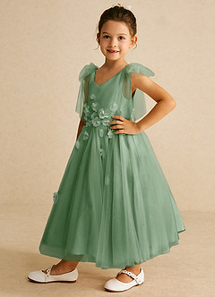 Azazie Minia vestidos de niña de las flores Vestido de Matcha de Satin Mate de Corte En A con Lazo image5