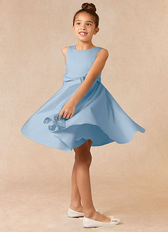 Azazie Coco Flower Girl Dresses Powder Blue A-Line Bow Matte Satin Dress image3
