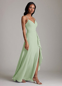 Azazie Naeem Bridesmaid Dresses Dusty Sage A-Line V-Neck Ruffle Chiffon Dress image4