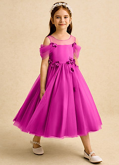 Azazie Juni Flower Girl Dresses Fuchsia Ball-Gown Pleated Tulle Dress image6