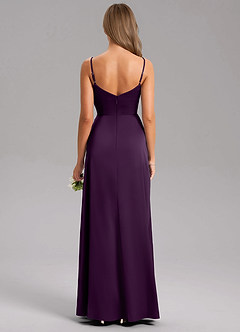 Azazie Azuree Bridesmaid Dresses Grape A-Line Pleated Stretch Satin Dress image2