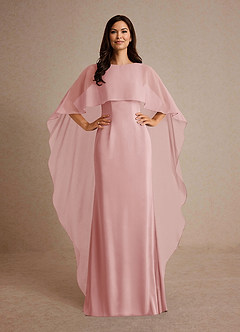 Azazie Milfred Mother of the Bride Dresses Powder Pink Sheath Boatneck Stretch Satin Dress image2