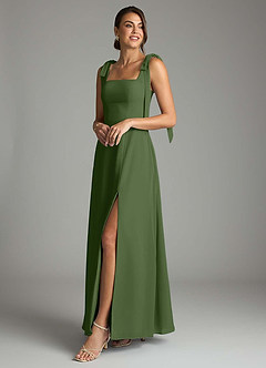Azazie Debra Bridesmaid Dresses Olive A-Line with Pockets Chiffon Convertible Dress image8