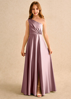 Azazie Puddles Junior Formal Flower Girl Klänningar Klä A-Line i Matt satäng Ena axeln image4