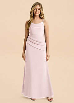 Azazie Nettie Junior Blushing Pink A-Line Pleated Chiffon Dress image3