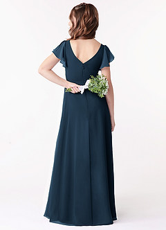 Azazie Omari Junior Dark Navy A-Line Ruched Chiffon Dress image2
