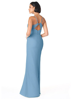 Azazie Blink Bridesmaid Dresses Steel Blue Sheath V-Neck Chiffon Dress image2