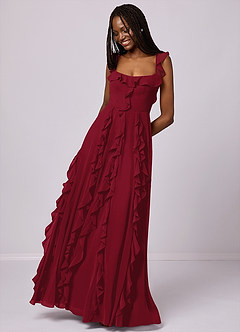 Barbie ♥ Azazie Bridesmaid Dresses Burgundy A-Line with Pockets Chiffon Dress image5