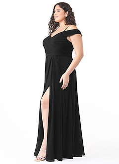 Azazie Audrianna Brautjungfernkleider Wandelbar A-Linie Schulterfrei gerafft Chiffon Kleid Schwarz image9