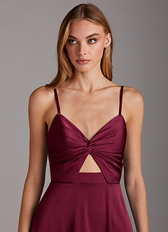 Azazie Jenna Bridesmaid Dresses Burgundy A-Line Pleated Stretch Satin Dress image6