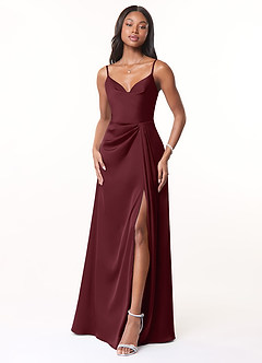 Azazie Brielle Bridesmaid Dresses Cabernet A-Line Cowl Spaghetti Straps Stretch Satin Dress image1