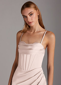 Azazie Brookelle Bridesmaid Dresses Blushing Pink Sheath Sweetheart Corset Stretch Satin Dress image6