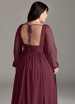 Azazie Norah Jurken voor bruidsmeisjes Jurk van Chiffon met A-Lijn V-hals lange mouw Cabernet image13