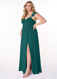 Azazie Everett Bridesmaid Dresses Peacock A-Line V-neck Ruched Chiffon Dress image8