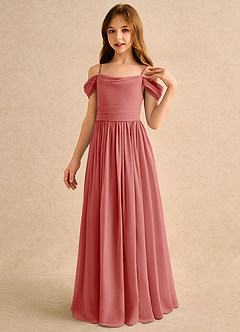 Azazie Shia Junior Formal Blumenmädchenkleider A-Linie Schulterfrei Chiffon Kleid Antike Rose image3