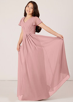 Azazie Peony Junior Dusty Rose A-Line Pleated Chiffon Dress image4