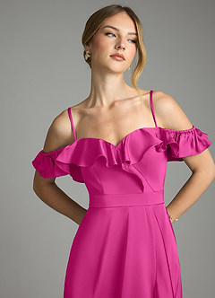 Azazie Lyra Vestidos de damas de honor Vestido de Fucsia de Satén Elástico de Corte en A Convertible con Vestidos sin tirantes image11