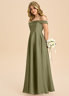 Azazie Sissy Junior Abito A-Line in Raso Elasticizzato a Spalla Scoperta Pistacchio image6