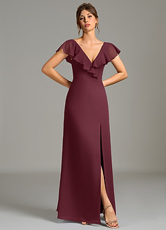 Azazie Kimmy Bridesmaid Dresses Cabernet A-Line Ruched Chiffon Dress image3