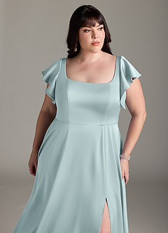 Azazie Bondi Brautjungfernkleider A-Linie Schleifen Stretch-Satin Kleid Nebel image11
