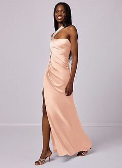 Barbie ♥ Azazie Bridesmaid Dresses English Rose Mermaid One Shoulder Stretch Satin Dress image4
