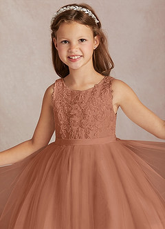 Azazie Calla Flower Girl Dresses Bronzer Ball-Gown Lace Tulle Dress image1