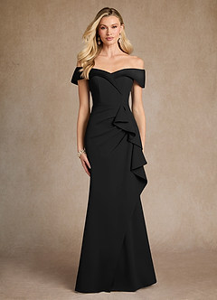 Azazie Laredo Mother of the Bride Dresses Black Mermaid Off the Shoulder Stretch Crepe Dress image1