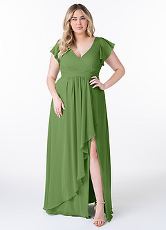 Azazie Omari Robes de demoiselle d'honneur Robe Trapèze en Mousseline de soie Basilic image7
