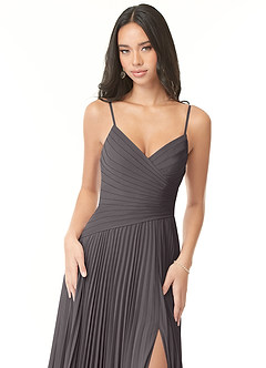 Azazie Vini Bridesmaid Dresses Steel Grey A-Line V-Neck Pleated Chiffon Dress image6