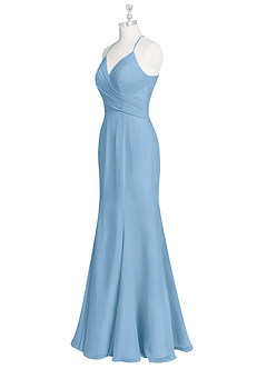 Azazie Carolina Vestidos de damas de honor Vestido de Azul Acero de Gasa de Corte Sirena con Volante image8