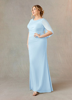 Azazie Belladonna Mother of the Bride Dresses Sky Blue Mermaid Scoop Pleated Mesh Dress image8