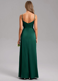 Azazie Azuree Bridesmaid Dresses Emerald A-Line Pleated Stretch Satin Dress image2