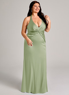 Azazie Valerie Brudtärnklänningar Klä av Sjöjungfru i Stretch Satin Plisserad Dusty Sage image4