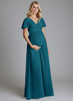 Azazie Verna Maternity Bridesmaid Dresses A-Line V-Neck Ruched Chiffon Floor-Length Dress image3