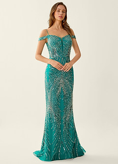 Sabine Green Beading Corset Lace Up Back Mermaid Prom Dress image5