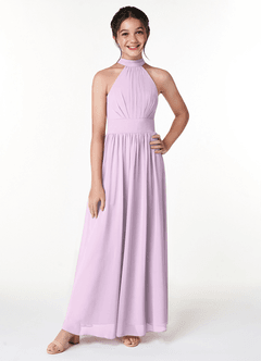 Azazie Iman Junior Frosted Lilac A-Line Pleated Chiffon Dress image4