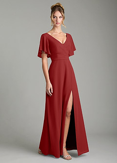 Azazie Ambrosia Bridesmaid Dresses Rust A-Line Pleated Chiffon Dress image5