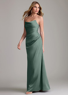 Azazie Lucille Bridesmaid Dresses Sea Moss Mermaid Strapless Stretch Satin Convertible Dress image3