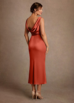 Azazie Mazhe 신부의 어머니 드레스 A라인 주름진 스트레치 새틴 티 길이 드레스 image2